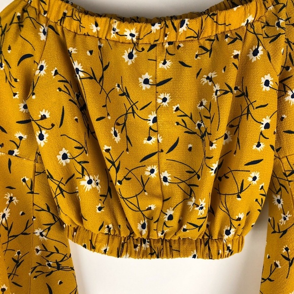 Cropped Yellow Floral Long Bell Sleeve Top XS - Picture 6 of 8